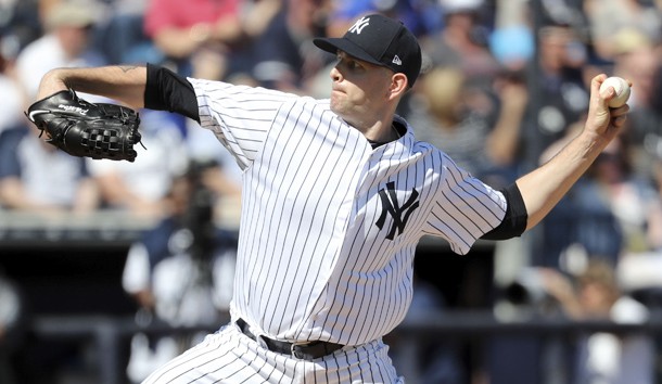 Feb 25, 2019; Tampa, FL, USA; New York Yankees starting pitcher James Paxton (65) throws a pitch during the first inning against the Toronto Blue Jays at George M. Steinbrenner Field. Photo Credit: Kim Klement-USA TODAY Sports