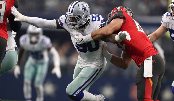 Dec 23, 2018; Arlington, TX, USA; Dallas Cowboys defensive end DeMarcus Lawrence (90) in action against the Tampa Bay Buccaneers at AT&T Stadium. Photo Credit: Matthew Emmons-USA TODAY Sports