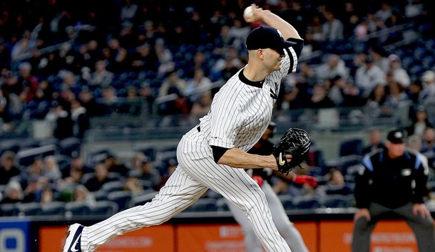 Apr 12, 2019; Bronx, NY, USA; New York Yankees starting pitcher J.A. Happ (34) pitches against the Chicago White Sox during the second inning at Yankee Stadium. Photo Credit: Andy Marlin-USA TODAY Sports
