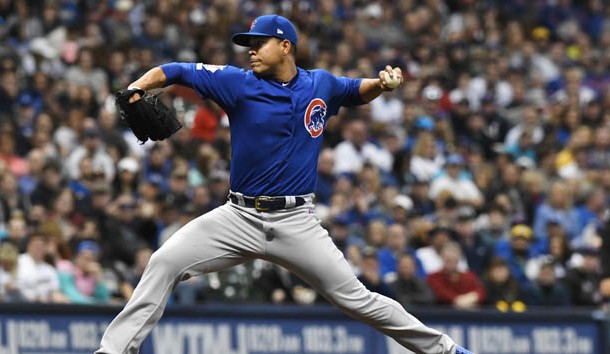 Apr 5, 2019; Milwaukee, WI, USA; Chicago Cubs Starting pitcher Jose Quintana (62) delivers a pitch in the second inning against the Milwaukee Brewers at Miller Park. Photo Credit: Michael McLoone-USA TODAY Sports