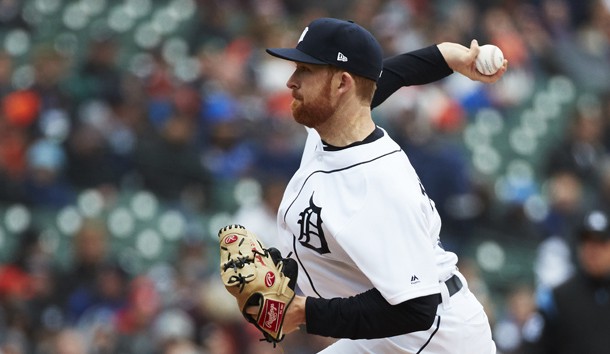 Apr 4, 2019; Detroit, MI, USA; Detroit Tigers pitcher Spencer Turnbull (56) pitches in the first inning against the Kansas City Royals at Comerica Park. Photo Credit: Rick Osentoski-USA TODAY Sports