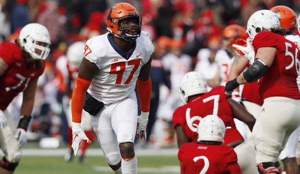 Nov 10, 2018; Lincoln, NE, USA; Illinois Fighting Illini defensive lineman Bobby Roundtree (97) reacts after a sack against the Nebraska Cornhuskers in the first half at Memorial Stadium. Photo Credit: Bruce Thorson-USA TODAY Sports