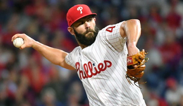 May 15, 2019; Philadelphia, PA, USA; Philadelphia Phillies starting pitcher Jake Arrieta (49) throws a pitch during the fifth inning against the Milwaukee Brewers at Citizens Bank Park. Photo Credit: Eric Hartline-USA TODAY Sports