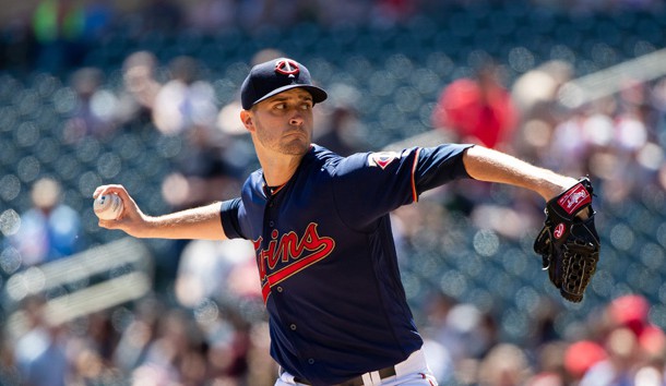 May 15, 2019; Minneapolis, MN, USA; Minnesota Twins starting pitcher Jake Odorizzi (12) pitches in the first inning against Los Angeles Angels at Target Field. Photo Credit: Brad Rempel-USA TODAY Sports