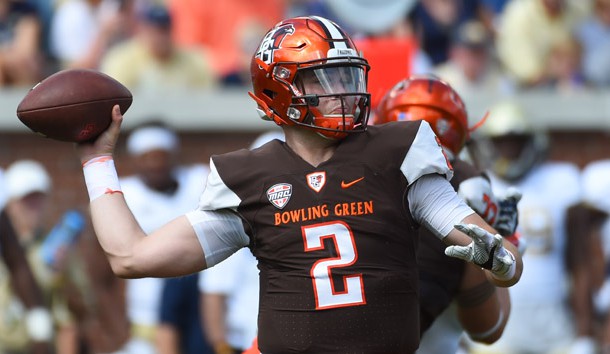 Sep 29, 2018; Atlanta, GA, USA; Bowling Green Falcons quarterback Jarret Doege (2) throws against the Georgia Tech Yellow Jackets during the first quarter at Bobby Dodd Stadium. Mandatory Credit: Adam Hagy-USA TODAY Sports