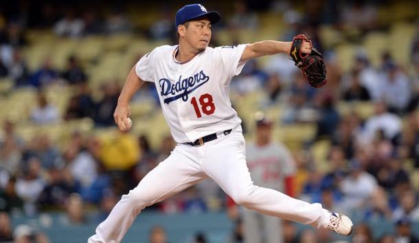 May 10, 2019; Los Angeles, CA, USA; Los Angeles Dodgers starting pitcher Kenta Maeda (18) throws against the Washington Nationals during the first inning at Dodger Stadium. Photo Credit: Gary A. Vasquez-USA TODAY Sports