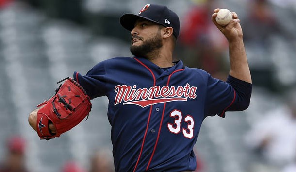 May 23, 2019; Anaheim, CA, USA; Minnesota Twins starting pitcher Martin Perez (33) pitches during the first inning against the Los Angeles Angels at Angel Stadium of Anaheim. Photo Credit: Kelvin Kuo-USA TODAY Sports