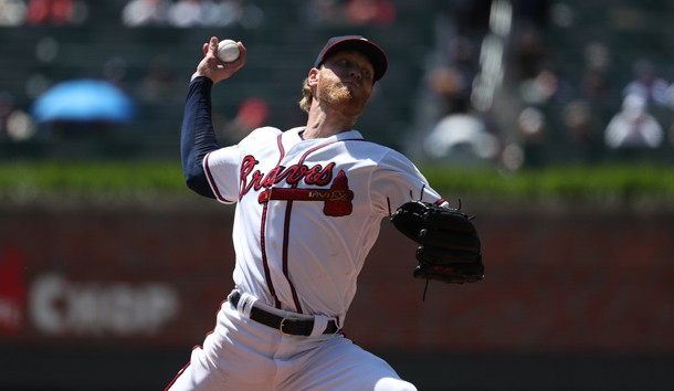 May 2, 2019; Atlanta, GA, USA; Atlanta Braves starting pitcher Mike Foltynewicz (26) delivers a pitch to a San Diego Padres batter in the fourth inning at SunTrust Park. Photo Credit: Jason Getz-USA TODAY Sports