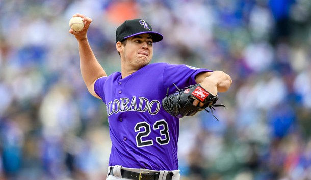 Jun 6, 2019; Chicago, IL, USA; Colorado Rockies starting pitcher Peter Lambert (23) pitches during the first inning against the Chicago Cubs at Wrigley Field. Photo Credit: Patrick Gorski-USA TODAY Sports