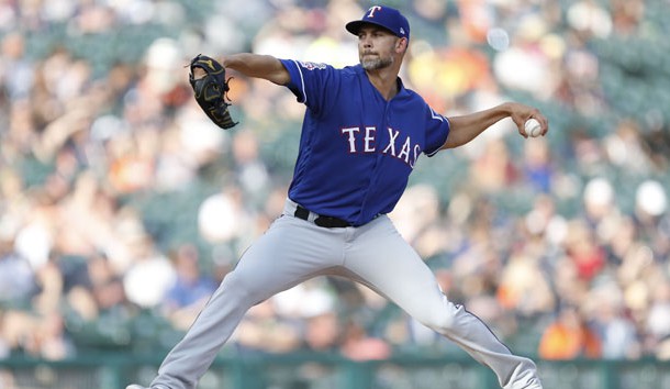 Jun 26, 2019; Detroit, MI, USA; Texas Rangers starting pitcher Mike Minor (23) pitches the ball during the first inning against the Detroit Tigers at Comerica Park. Photo Credit: Raj Mehta-USA TODAY Sports