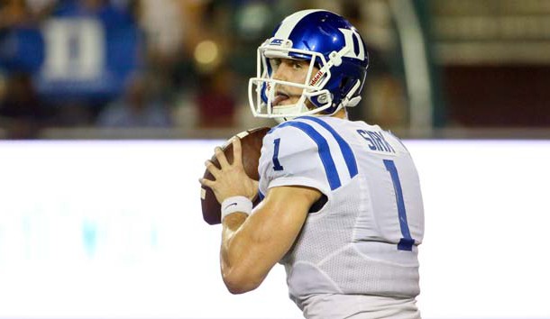 Sep 3, 2015; New Orleans, LA, USA; Duke Blue Devils quarterback Thomas Sirk (1) against the Tulane Green Wave during the second quarter of a game at Yulman Stadium. Mandatory Credit: Derick E. Hingle-USA TODAY Sports