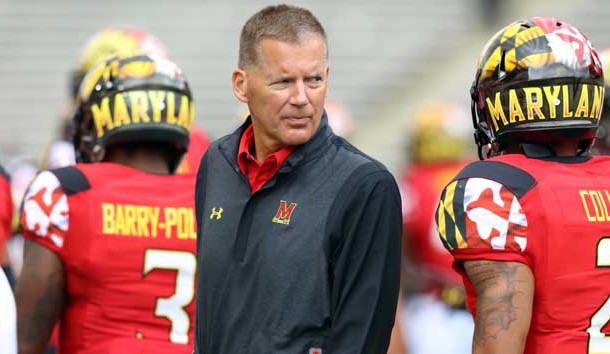 Sep 12, 2015; College Park, MD, USA; Maryland Terrapins head coach Randy Edsall watches from the sidelines against the Bowling Green Falcons at Byrd Stadium. Mandatory Credit: Mitch Stringer-USA TODAY Sports