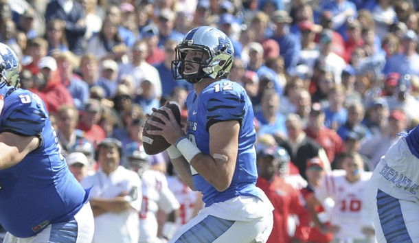 Oct 17, 2015; Memphis, TN, USA; Memphis Tigers quarterback Paxton Lynch (12) during the game against the Mississippi Rebels at Liberty Bowl Memorial Stadium. Mandatory Credit: Justin Ford-USA TODAY Sports