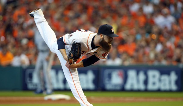 Oct 11, 2015; Houston, TX, USA; Houston Astros starting pitcher Dallas Keuchel (60) throws against the Kansas City Royals during the first inning in game three of the ALDS at Minute Maid Park. Mandatory Credit: Troy Taormina-USA TODAY Sports