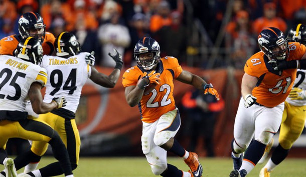 C.J. Anderson (22) runs against Pittsburgh Steelers defensive back Brandon Boykin (25) came up big for the Broncos when they needed it most. Photo Credit: Matthew Emmons-USA TODAY Sports