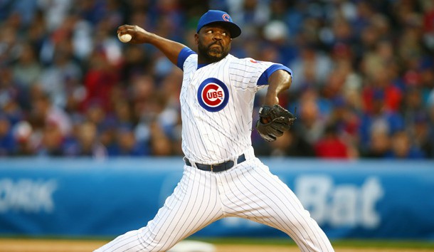 Fernando Rodney (57) pitches the seventh inning against St. Louis Cardinals in game four of the NLDS at Wrigley Field. Photo Credit: Jerry Lai-USA TODAY Sports