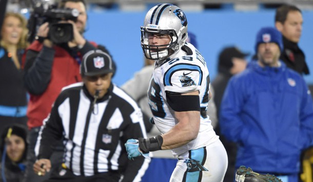 Carolina Panthers middle linebacker Luke Kuechly (59) is one of the best player's in the NFL and a tremendous playmaker. Photo Credit: John David Mercer-USA TODAY Sports