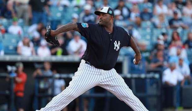 Mar 24, 2016; Tampa, FL, USA; New York Yankees starting pitcher CC Sabathia (52) throws a pitch during the first inning against the Tampa Bay Rays at George M. Steinbrenner Field. Mandatory Credit: Kim Klement-USA TODAY Sports
