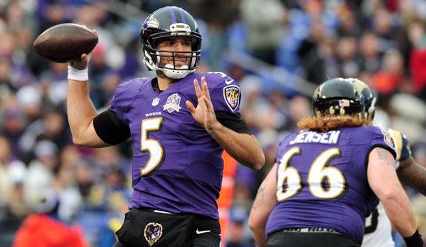 Joe Flacco (5) throws a pass in the third quarter against the St. Louis Rams at M&T Bank Stadium last year. The Ravens won 16-13. Photo Credit: Evan Habeeb-USA TODAY Sports