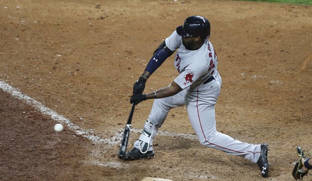 Apr 24, 2016; Houston, TX, USA; Boston Red Sox center fielder Jackie Bradley Jr. (25) drives in a run with a single during the twelfth inning against the Houston Astros at Minute Maid Park. Photo Credit: Troy Taormina-USA TODAY Sports