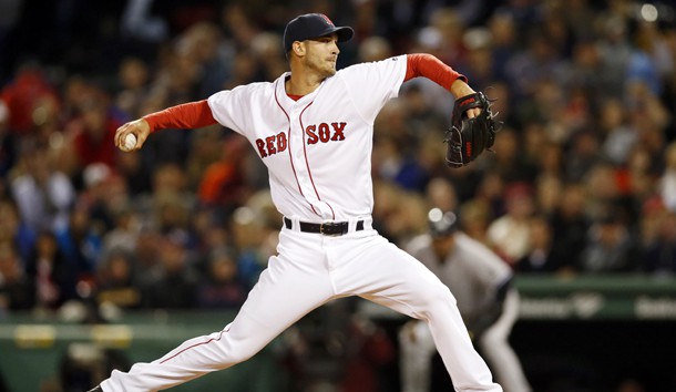 Apr 30, 2016; Boston, MA, USA; Boston Red Sox pitcher Rick Porcello (22) delivers a pitch during the fifth inning against the New York Yankees at Fenway Park. Mandatory Credit: Greg M. Cooper-USA TODAY Sports
