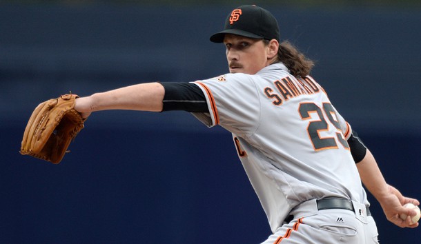 May 19, 2016; San Diego, CA, USA; San Francisco Giants starting pitcher Jeff Samardzija (29) pitches against the San Diego Padres during the first inning at Petco Park. Photo Credit: Jake Roth-USA TODAY Sports