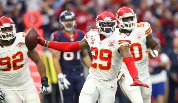 Jan 9, 2016; Houston, TX, USA; Kansas City Chiefs free safety Eric Berry (29) reacts after intercepting a pass against the Houston Texans during the first quarter in a AFC Wild Card playoff football game at NRG Stadium. Photo Credit: Troy Taormina-USA TODAY Sports