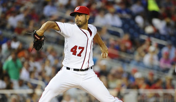 Jul 20, 2016; Washington, DC, USA; Washington Nationals starting pitcher Gio Gonzalez (47) throws to the Los Angeles Dodgers during the fourth inning at Nationals Park. Photo Credit: Brad Mills-USA TODAY Sports