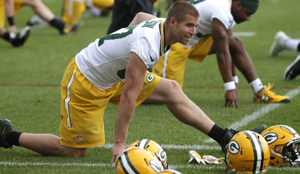 June 6, 2016; Green Bay, WI, USA; Green Bay Packers wide receiver Jordy Nelson (87) stretches during organized team activities. Photo Credit: Mark Hoffman/Milwaukee Journal Sentinel via USA TODAY NETWORK
