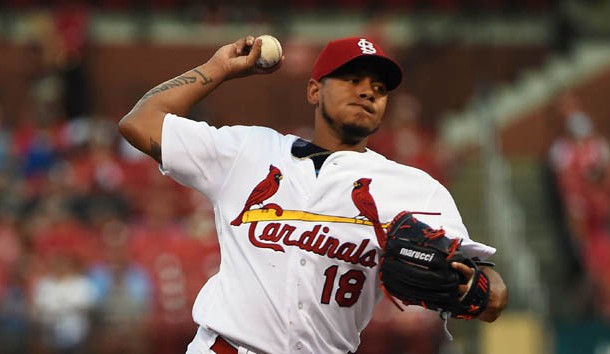 Aug 24, 2016; St. Louis, MO, USA; St. Louis Cardinals starting pitcher Carlos Martinez (18) pitches to a New York Mets batter during the first inning at Busch Stadium. Photo Credit: Jeff Curry-USA TODAY Sports