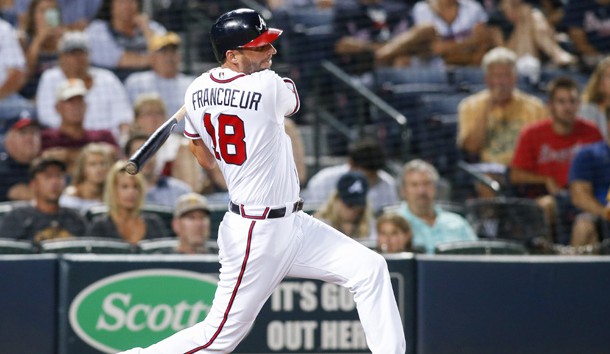 In need of an outfielder, the Marlins acquired Jeff Francoeur (18) from the Braves. Photo Credit: Brett Davis-USA TODAY Sports