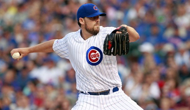 Aug 14, 2016; Chicago, IL, USA; Chicago Cubs starting pitcher John Lackey (41) delivers a pitch during the first inning of the game against the St. Louis Cardinals at Wrigley Field. Photo Credit: Caylor Arnold-USA TODAY Sports