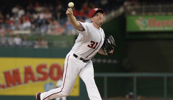 Aug 25, 2016; Washington, DC, USA;  Washington Nationals starting pitcher Max Scherzer (31) pitches during the first inning against the Baltimore Orioles at Nationals Park. Photo Credit: Tommy Gilligan-USA TODAY Sports