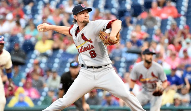 Aug 21, 2016; Philadelphia, PA, USA; St. Louis Cardinals starting pitcher Mike Leake (8) pitches during the sixth inning against the Philadelphia Phillies at Citizens Bank Park. The Cardinals defeated the Phillies, 9-0. Photo Credit: Eric Hartline-USA TODAY Sports