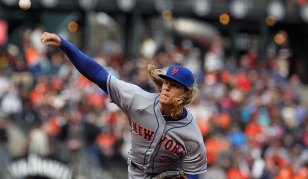 Aug 21, 2016; San Francisco, CA, USA; New York Mets starting pitcher Noah Syndergaard (34) throws to the San Francisco Giants in the first inning of their MLB baseball game at AT&T Park. Photo Credit: Lance Iversen-USA TODAY Sports