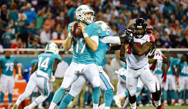 Aug 25, 2016; Orlando, FL, USA; Miami Dolphins quarterback Ryan Tannehill (17) throws a pass during the first half against the Atlanta Falcons at Camping World Stadium. Photo Credit: Steve Mitchell-USA TODAY Sports