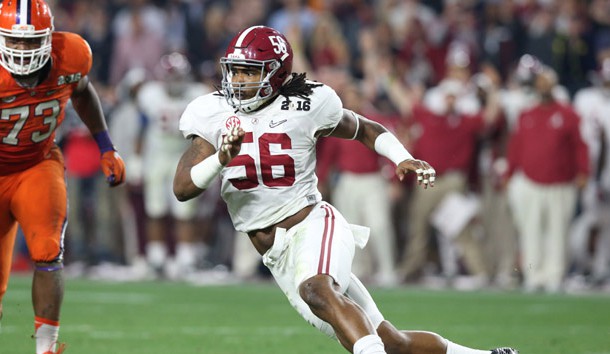 Stopping Alabama outside linebacker Tim Williams will be a challenge for USC's talented offensive line. Photo Credit: Matthew Emmons-USA TODAY Sports