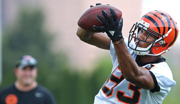 Cincinnati Bengals wide receiver Tyler Boyd (83) makes a catch during training camp at Paul Brown Stadium. He's been turning heads in camp. Photo Credit: Aaron Doster-USA TODAY Sports