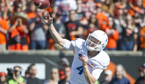 Sep 24, 2016; Corvallis, OR, USA; Boise State Broncos quarterback Brett Rypien (4) throws the ball during the first quarter at Reser Stadium. Photo Credit: Cole Elsasser-USA TODAY Sports