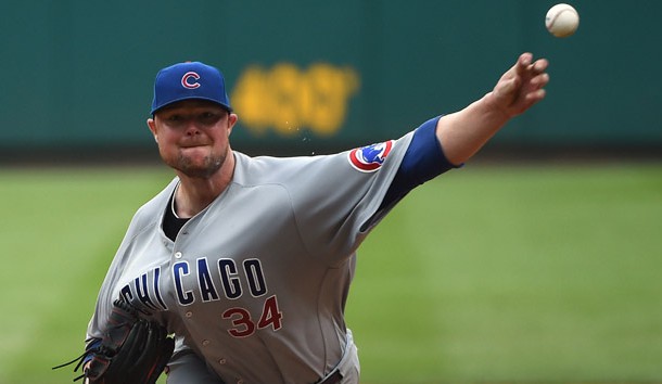 Sep 14, 2016; St. Louis, MO, USA; Chicago Cubs starting pitcher Jon Lester (34) pitches to a St. Louis Cardinals batter during the eighth inning at Busch Stadium. The Cubs won 7-0. Photo Credit: Jeff Curry-USA TODAY Sports