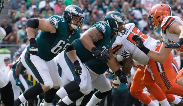 Sep 11, 2016; Philadelphia, PA, USA; Philadelphia Eagles tackle Lane Johnson (65) plays against the Cleveland Browns during the second half at Lincoln Financial Field. Photo Credit: The Eagles won 29-10. Bill Streicher-USA TODAY Sports