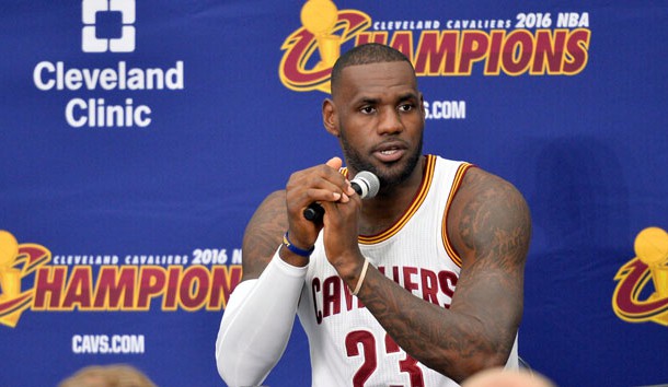Sep 26, 2016; Cleveland, OH, USA; Cleveland Cavaliers forward LeBron James (23) talks to the media during media day at Cleveland Clinic Courts. Photo Credit: Ken Blaze-USA TODAY Sports