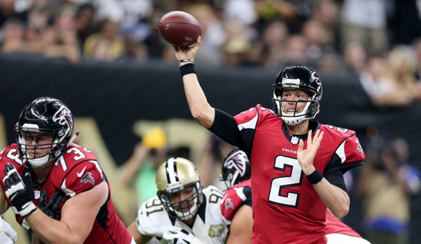 Sep 26, 2016; New Orleans, LA, USA; Atlanta Falcons quarterback Matt Ryan (2) makes a throw against the New Orleans Saints in the second quarter at the Mercedes-Benz Superdome. Photo Credit: Chuck Cook-USA TODAY Sports