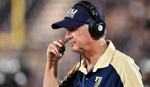 Sep 24, 2016; Miami, FL, USA; FIU Golden Panthers head coach Ron Turner looks on during the first half against UCF Knights at FIU Stadium. Photo Credit: Steve Mitchell-USA TODAY Sports