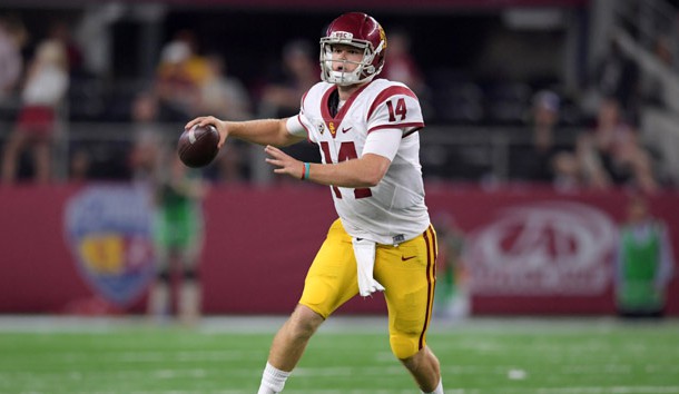 Sep 3, 2016; Arlington, TX, USA; USC Trojans quarterback Sam Darnold (14) throws a pass against the Alabama Crimson Tide during an NCAA football game at AT&T Stadium. Photo Credit: Kirby Lee-USA TODAY Sports