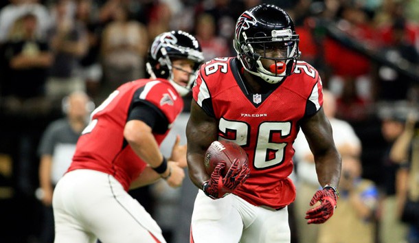 Sep 26, 2016; New Orleans, LA, USA; Atlanta Falcons running back Tevin Coleman (26) runs against the New Orleans Saints during the first quarter of a game at the Mercedes-Benz Superdome. Photo Credit: Derick E. Hingle-USA TODAY Sports