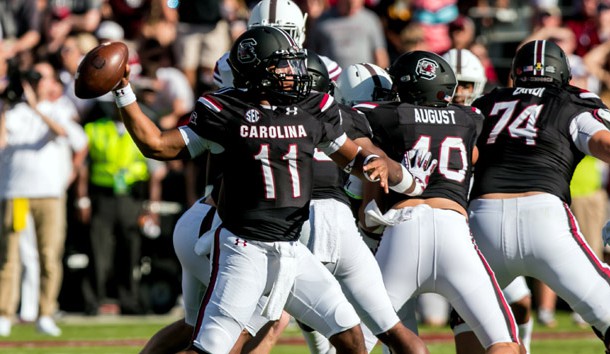 Oct 1, 2016; Columbia, SC, USA;  South Carolina Gamecocks quarterback Brandon McIlwain (11) passes against the Texas A&M Aggies at Williams-Brice Stadium. Photo Credit: Jeff Blake-USA TODAY Sports