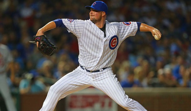 Sep 25, 2016; Chicago, IL, USA; Chicago Cubs starting pitcher Jon Lester (34) delivers a pitch during the first inning against the St. Louis Cardinals at Wrigley Field. Photo Credit: Dennis Wierzbicki-USA TODAY Sports