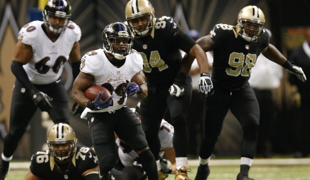 Nov 24, 2014; New Orleans, LA, USA; Baltimore Ravens running back Justin Forsett (29) runs with the ball against the New Orleans Saints during the second quarter of a game at the Mercedes-Benz Superdome. Photo Credit: Derick E. Hingle-USA TODAY Sports