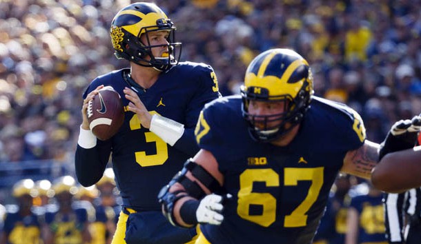 Oct 22, 2016; Ann Arbor, MI, USA; Michigan Wolverines quarterback Wilton Speight (3) passes in the first half against the Illinois Fighting Illini at Michigan Stadium. Photo Credit: Rick Osentoski-USA TODAY Sports